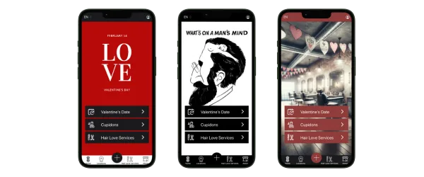 Barbershop-app in Valentijnsstijl