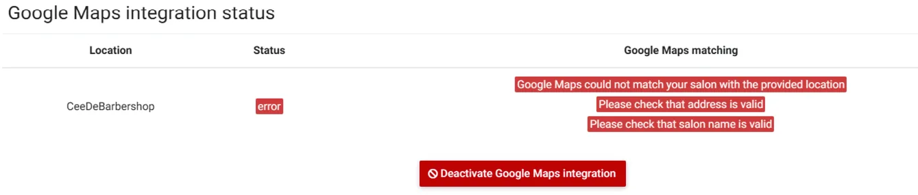 Mislukte koppeling met Google Maps