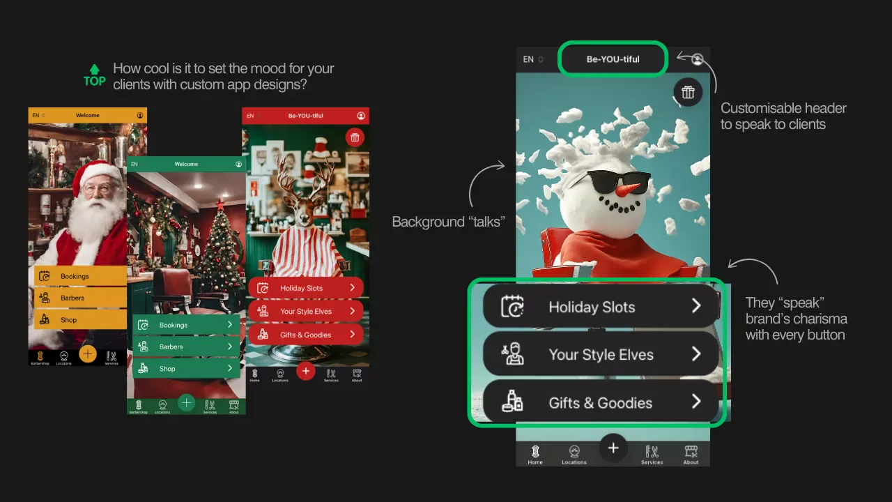 Barbershop-app in feestelijke stijl