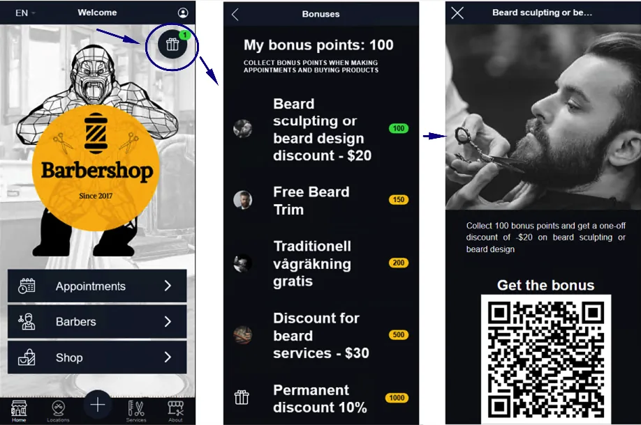 Loyaliteitsprogramma in de app van de barbershop
