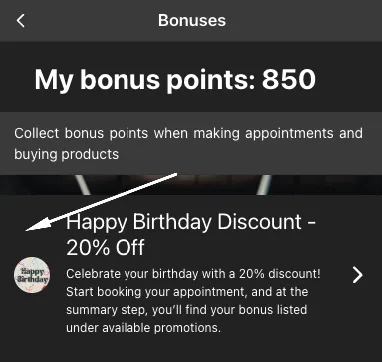 Verjaardagsbonus selecteren