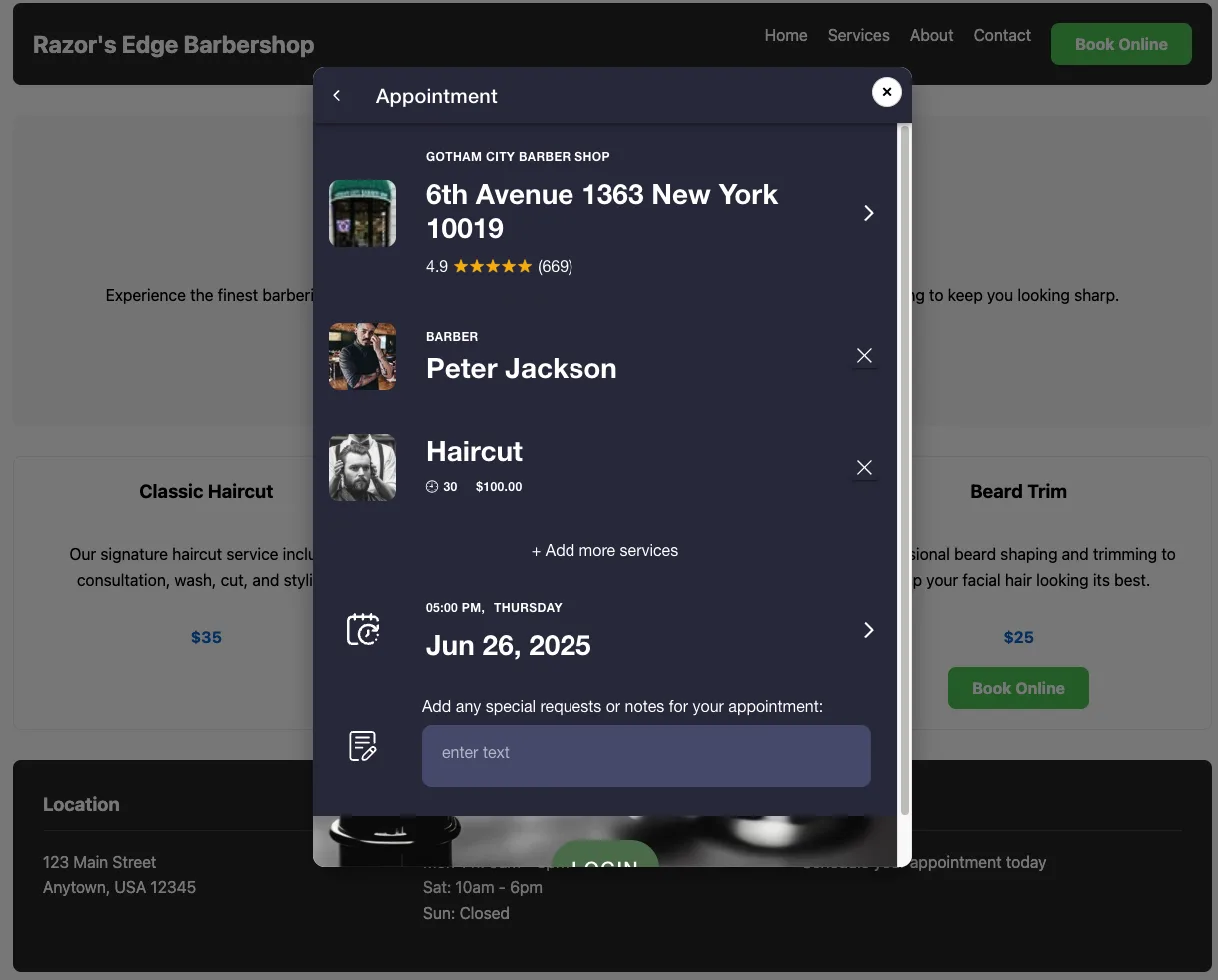 Widget boekingspop-up